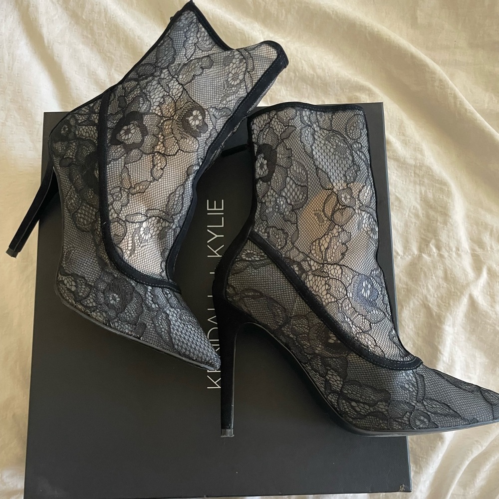 Kendall + Kylie Alanna 3 Black Lace Stiletto Ankle Booties